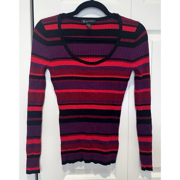 Vtg Y2K INC Womens Ribbed Scoop Neck Top Size P/S Stripes Preppy Fitted Academia - Picture 1 of 10